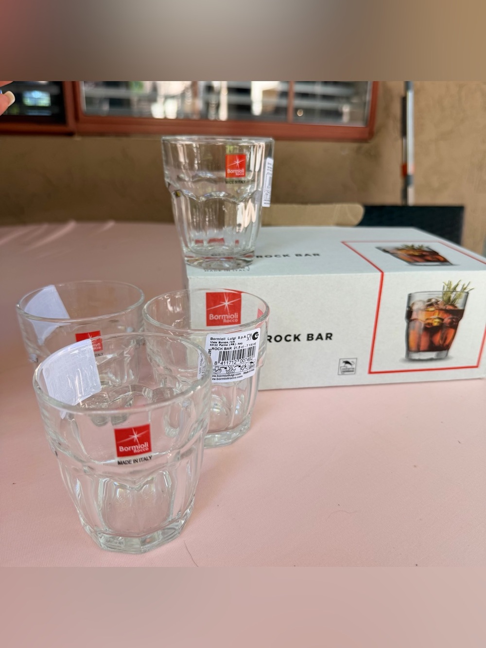 Bormioli Rocco Rock Bar Juice Glasses 7 1/4 oz Clear Set of 4 Break Resistant
